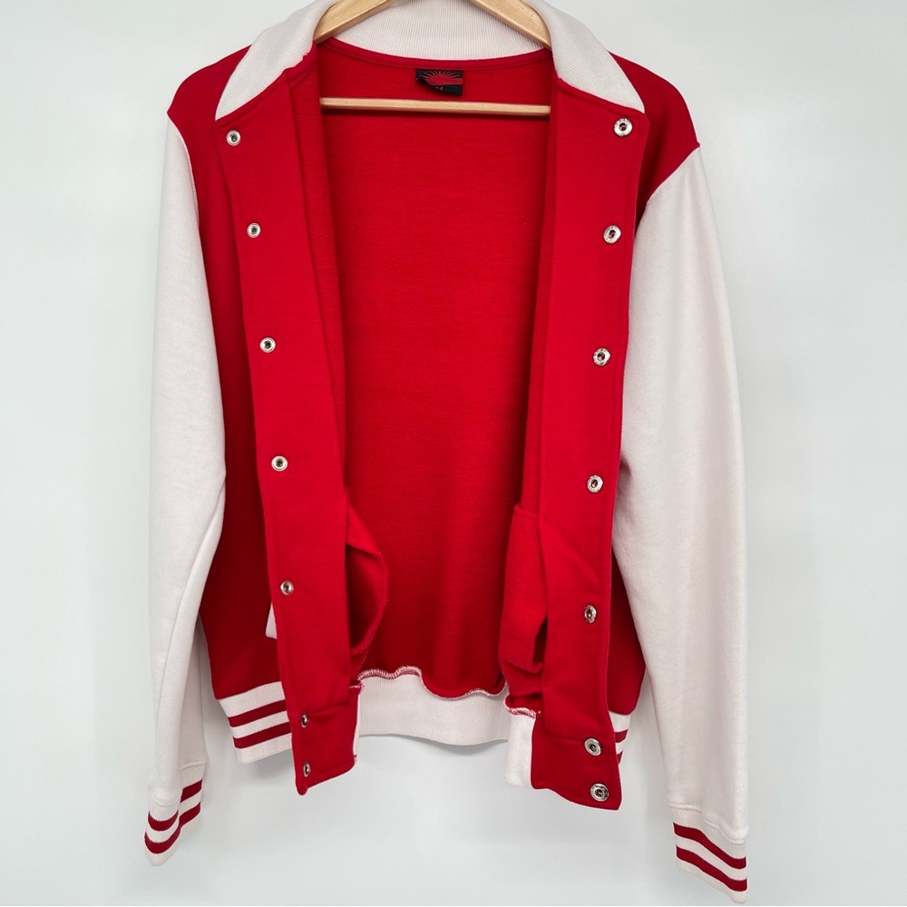 Paperjunkie Varsity Letterman Jacket Men Medium White Red Unisex - Picture 7 of 13